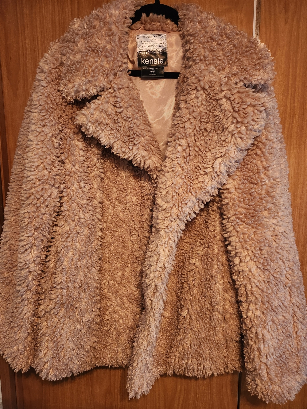 Kensie Teddy Faux Shearling Jacket in Camel Taupe